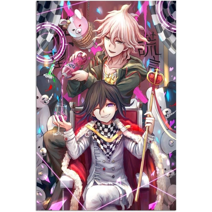 Poster anime Kokichi Ouma Nagito Komaeda pe panza vintage multicolor 30x45cm 40x60cm 60x90cm