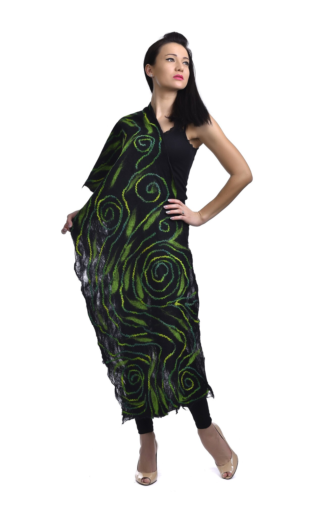 Esarfa dama Feigl, negru/verde