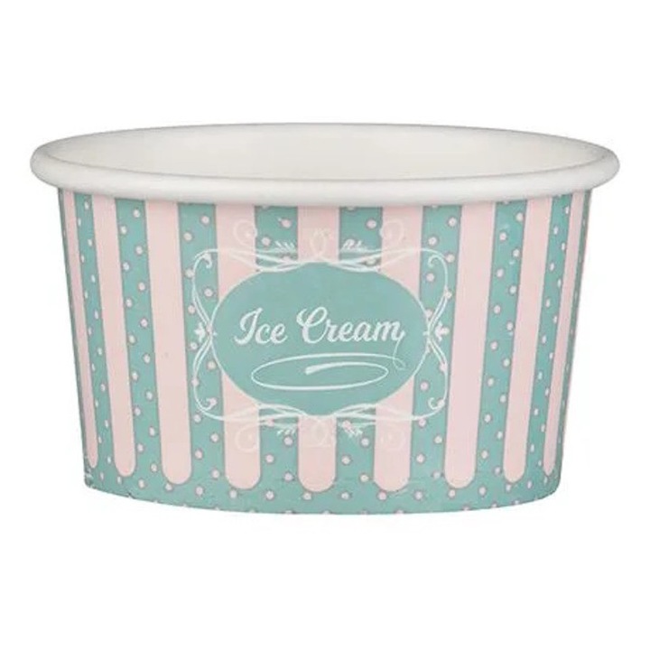50 db fagylaltos pohár szett, karton, Ice Cream mintás, zöld/rózsaszín, 6 oz