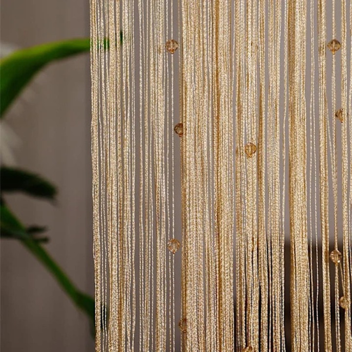 Perdea din snur cu margele, separator de camera, plasa anti-insecte, tesatura rezistenta, sampanie, 100x200 cm
