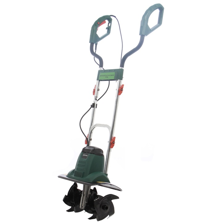 Motosapa electrica Grunman, 1000 W, 230 V, 450 rot / min mers in gol, 7.7 kg, 36.5 cm latime lucru, adancime 18 cm, pentru afanarea solului pe suprafete mici, gradini sau teren, insamantare, plantare