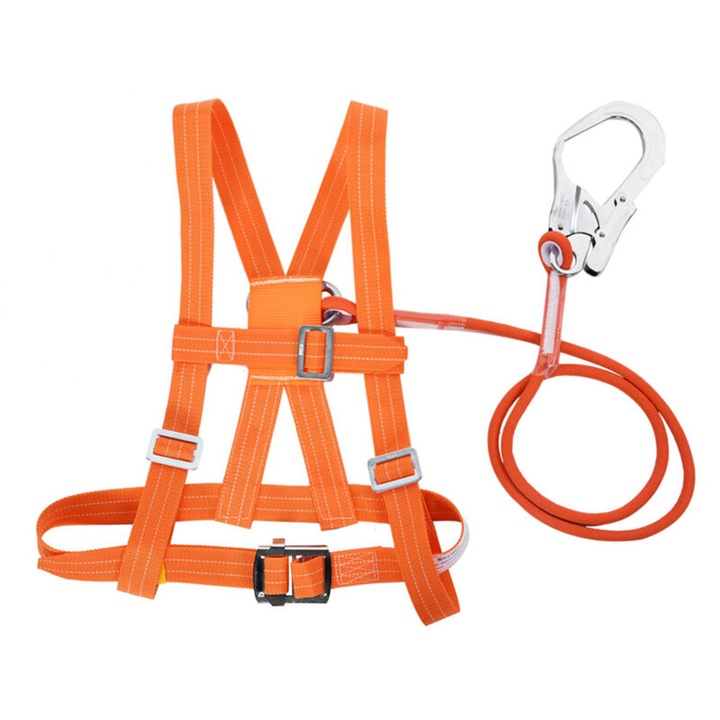 Ham de siguranta reglabil 5m, centura si coarda, negru, 50-120cm