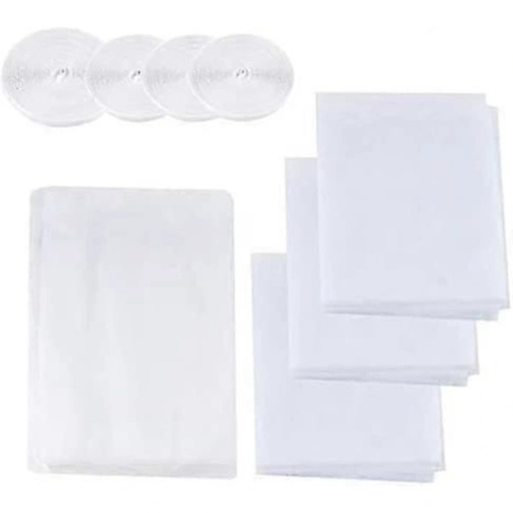Plasa anti-insecte pentru fereastra, set 4 bucati, 3 x 150x130 cm + 1 x 150x200 cm, din poliester (Dacron), cu banda autoadeziva, lavabila si reutilizabila, alb