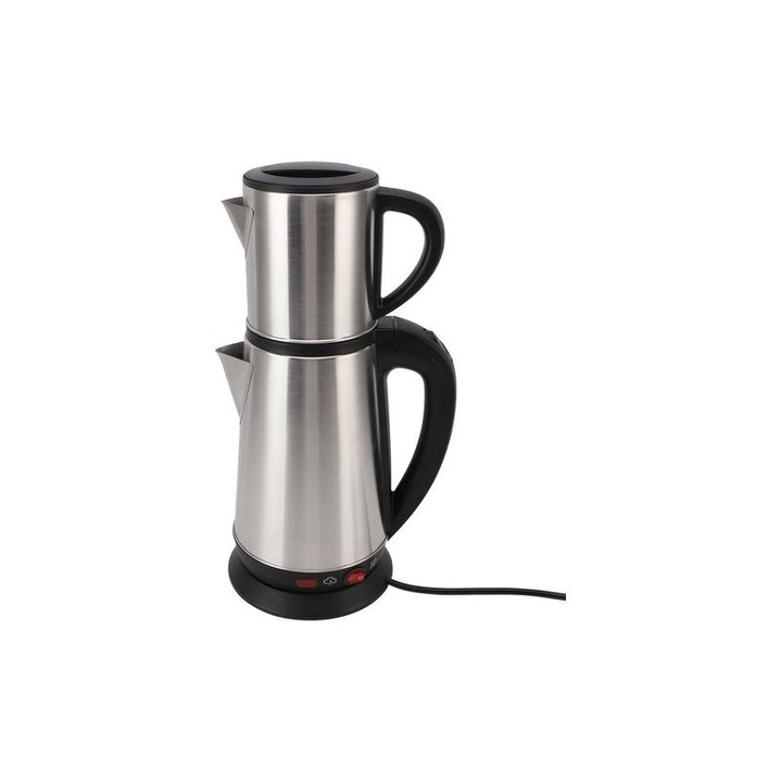 Török elektromos teafőző szett, rozsdamentes acél, 1L és 2L, fekete, 35x14x14cm