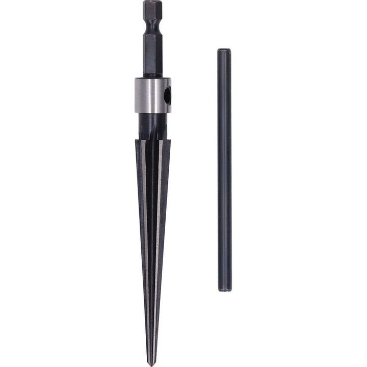 Debavurator conic manual cu maner in T, din otel rapid (HSS), rezistent la uzura, pentru gauri conice 3-13 mm, Negru, 1 set (1 debavurator + 1 maner)