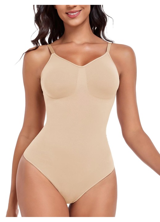 Body modelator dama SHAPEWEAR cu bretele ajustabile, efect modelare silueta, marime S/M, culoare bej