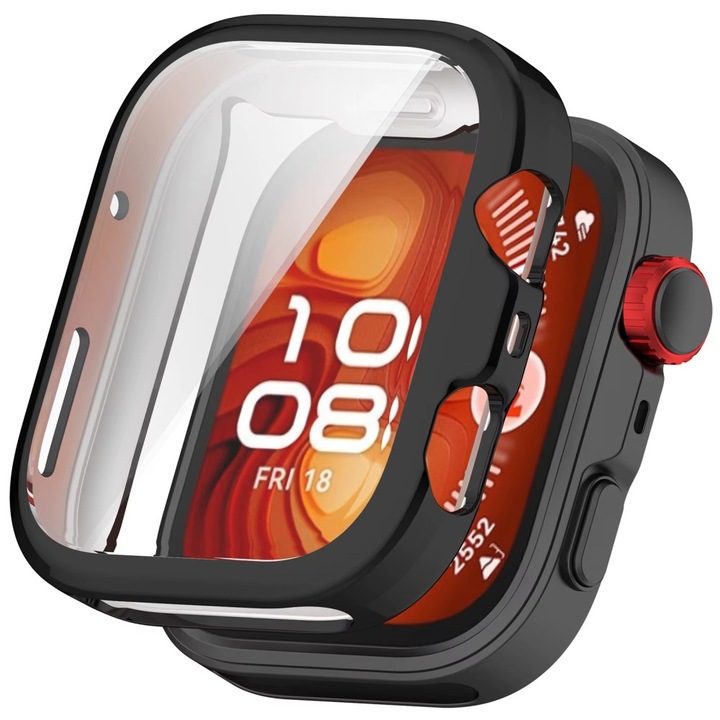 2 az 1-ben szilikon tok Huawei Watch Fit 5 Pro okosórához – teljes védelem a toknak és a képernyőnek, Best Accessories, Fekete