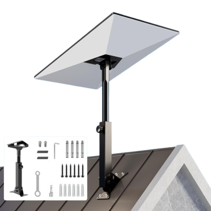Starlink Gen 3 antenna tartó, állítható magasság és 90-180°-os szög, rögzítő tartozékok, tetőre szerelhető, stabil és tartós, korróziógátló fémből, fekete