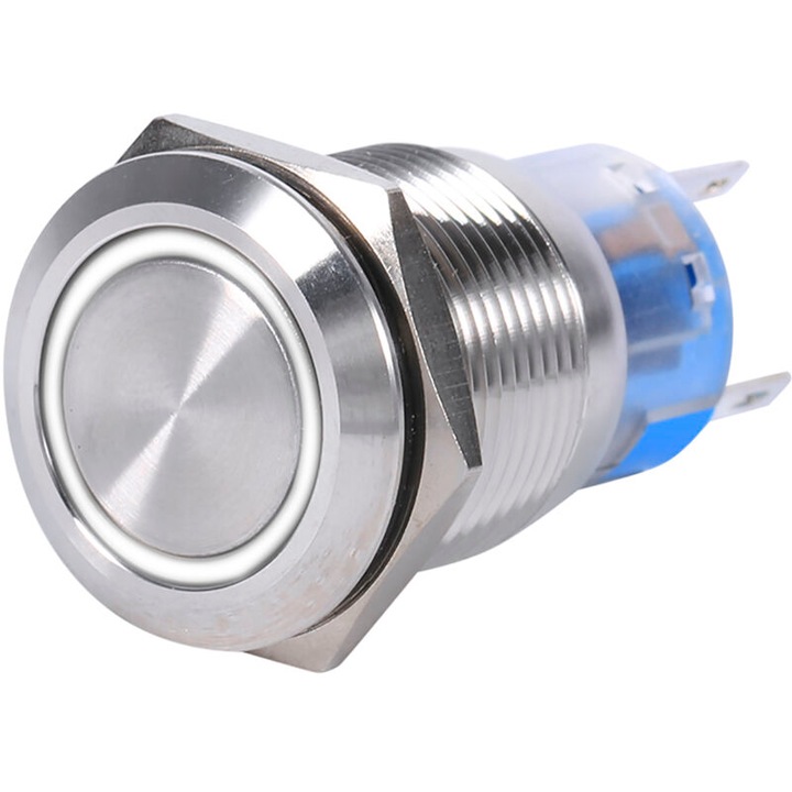 Vízálló LED nyomógomb kapcsoló, rozsdamentes acél, 19mm, 12-24V, többszínű, 2.1x3.9cm