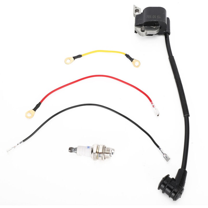 Kit bobina aprindere pentru drujba compatibil STIHL MS200T, din cauciuc si aluminiu, rezistent la uzura, include 1 bobina, 3 accesorii si 1 bujie, negru, 1 set