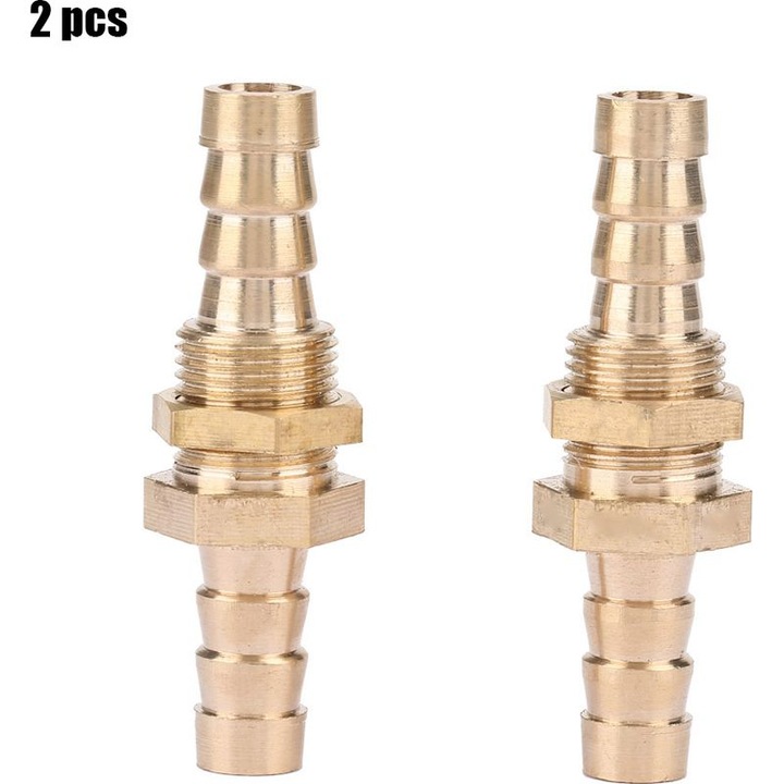 Falátvezető csatlakozó/adapter sárgarézből, menetes, 8 mm-es tömlőhöz, arany színű, 2 darab