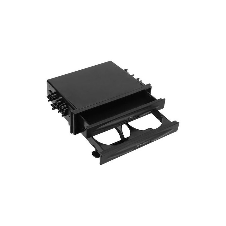 Cutie depozitare auto 2 in 1, suport pahar, ABS, negru, 17.3x4.8cm