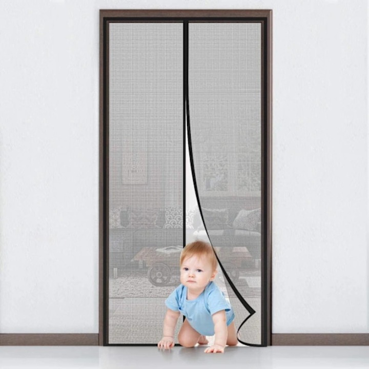 Plasa de tantari magnetica pentru usa 100x230 cm, perdea insecte cu autoinchidere, instalare fara scule cu banda adeziva inclusa, plasa ultra-fina, Negru, 1 buc
