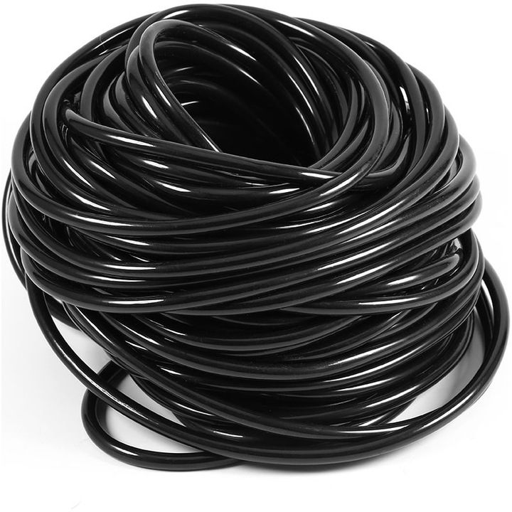 Teava de irigare picurare, microtub 3mm diametru interior/5mm diametru exterior, UV rezistent, pentru extensie picuratoare si micro-aspersoare, Negru, 20 m