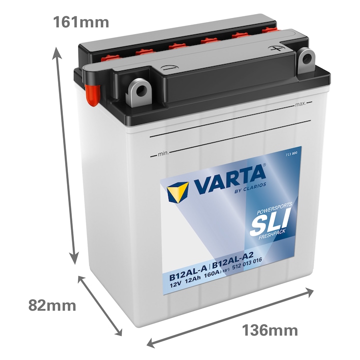 Baterie Moto 12V 12Ah Varta Powersports SLI Freshpack B12AL-A / 512013016, cu borna plus in dreapta