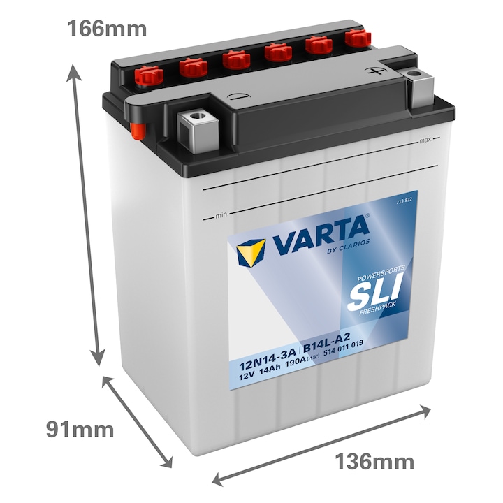 Baterie Moto 12V 14Ah Varta Powersports Freshpack SLI 12N14-3A / 514011019, cu borna plus in dreapta
