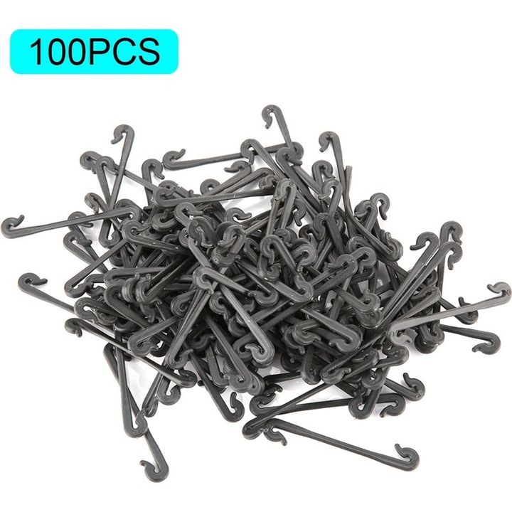 Cleme pentru altoit/legat plante, din plastic rezistent, prindere ferma, usor de folosit, negru, 100 buc., 6,5 cm