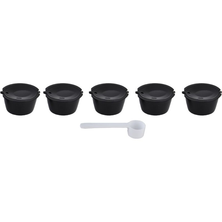 Capsule cafea reutilizabile set 5 piese, filtru inox, lingurita, negru, 54x35mm