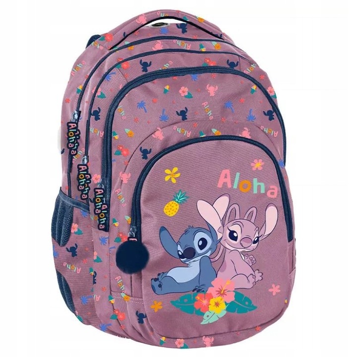 Rucsac Scolar, Paso, Stitch Si Angel Aloha, Trei Compartimente Zone, Spate Profilat Anatomic Intarit, Iesire Multimedia Pentru Casti, Fund Intarit Si Rigid Scoala, 38x29x17 cm, Multicolor