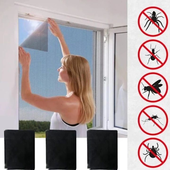 Set 3 plase tantari pentru ferestre 150x200cm negru cu banda