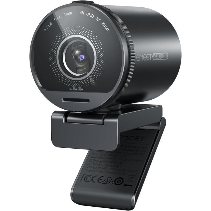 Webcam EMEET S800 4K Ultra HD, Sony Sensor, 4K/60FPS, TOF + PDAF Autofocus, HDR, 2 Microfoane Noise Cancelling, FOV 73°, USB 3.0, Privacy Cover, Compatibil Windows/macOS