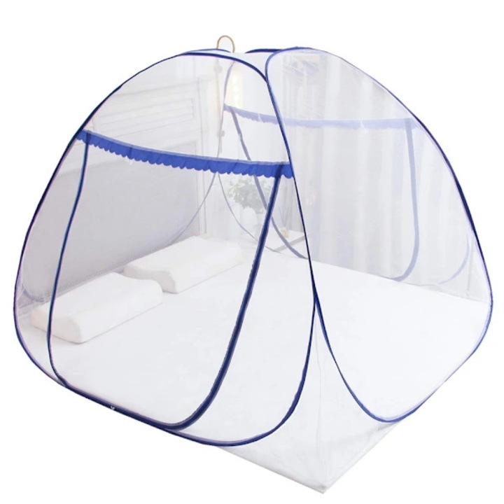 Cort/plasa antitantari pop-up, design Yurt, cadru din otel elastic, auto-deschidere si pliabil, cu fund inchis din plasa, pentru 2 persoane, albastru inchis, 1 buc