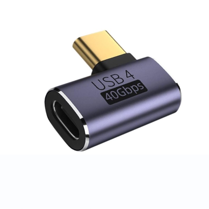 Adaptor USB-C 90° eRDX® – USB4 40Gbps, Unghi Drept, 100W PD, 8K 60Hz, Thunderbolt 3/4, Laptop / MacBook / Telefon / Consola