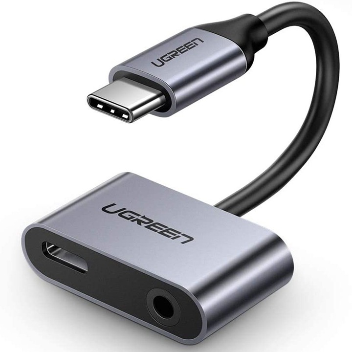 Adaptor 2in1 Ugreen CM193, USB-C la Type-C, Jack 3.5mm, Gri