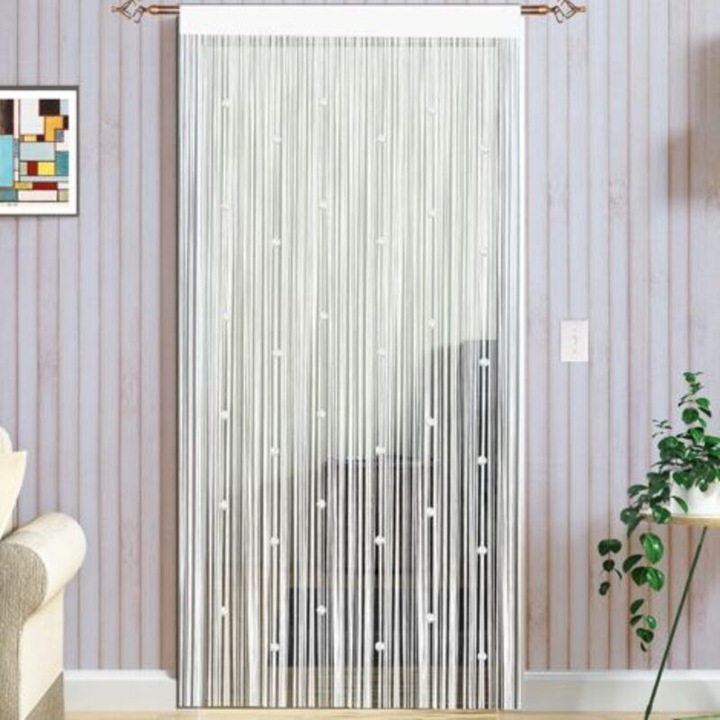 Perdea cu margele 100x200 cm, plasa anti-insecte, usor de montat si taietabil pentru bricolaj, alb, 1 buc