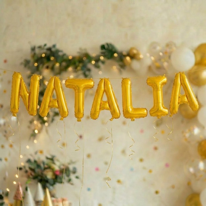 Метализирани фолиеви балони, комплект NATALIA, хелий или въздух, включена сламка, 40 см, златист, Damur