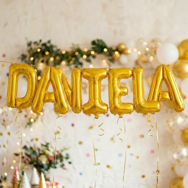Метализирани фолиеви балони, Flippy, Комплект DANIELA, Хелий или Въздух, Включена сламка, 40 см, Златист