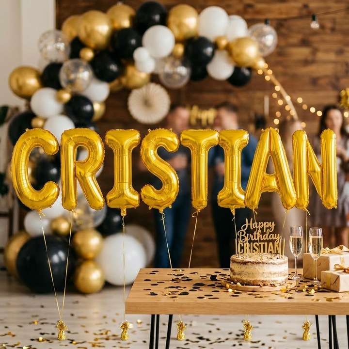 Метализирани фолиеви балони, комплект CRISTIAN, хелий или въздух, включена сламка, 40 см, златист, Damur