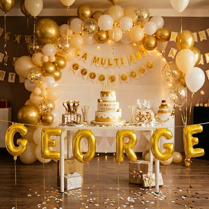 Метализирани фолиеви балони, комплект GEORGE, хелий или въздух, включена сламка, 40 см, златист, Damur