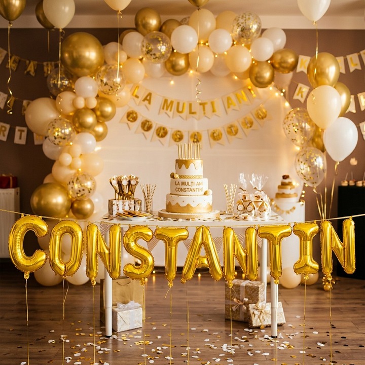 Метализирани фолиеви балони, комплект CONSTANTIN, хелий или въздух, включена сламка, 40 см, златист, Damur