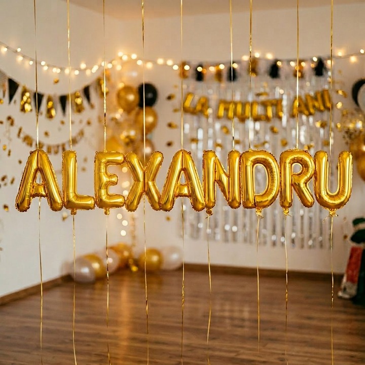 Балони от фолио, комплект ALEXANDRU, хелий или въздух, включена сламка, 40 см, златист, Damur