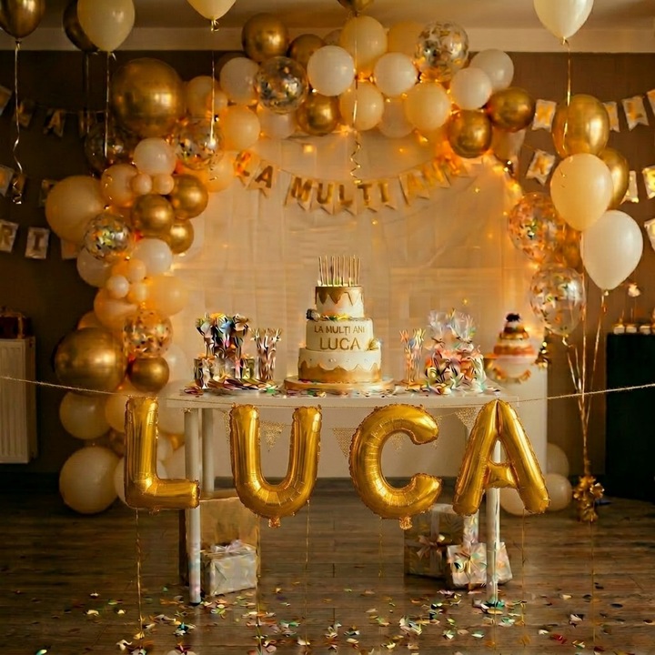 Метализирани фолиеви балони, комплект LUCA, хелий или въздух, включена сламка, 40 см, златист, Damur