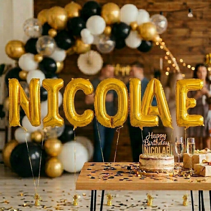 Метализирани фолиеви балони, комплект NICOLAE, хелий или въздух, включена сламка, 40 см, златист, Damur
