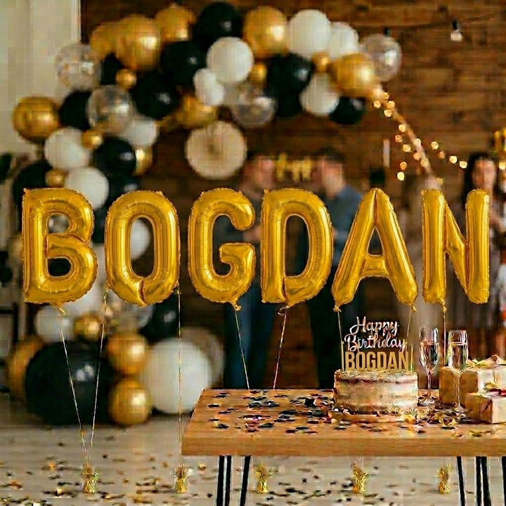 Метализирани фолиеви балони, комплект BOGDAN, хелий или въздух, включена сламка, 40 см, златист, Damur