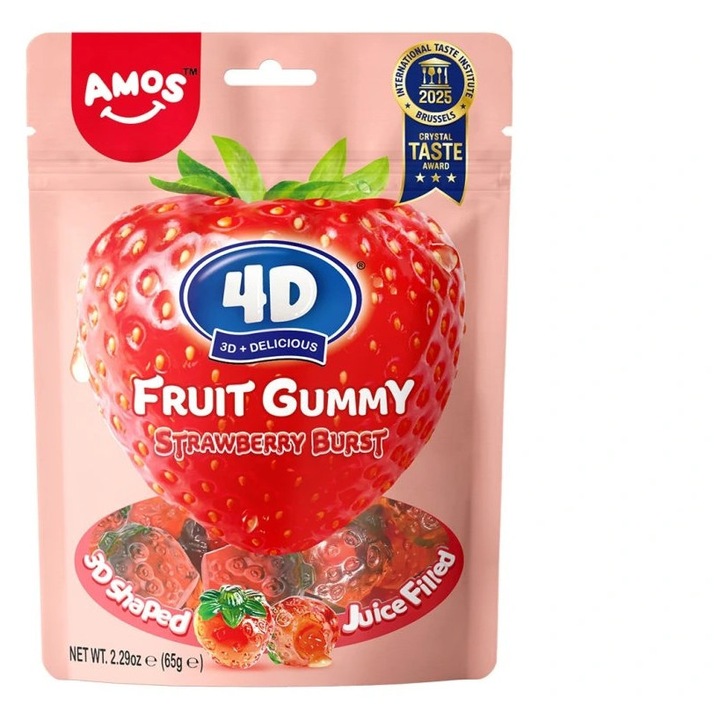 Желета Amos Strawberry 4D Fruit Gummy 65g CHN
