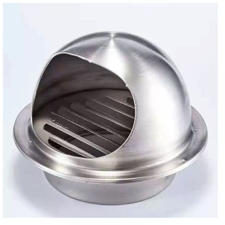 Grila de ventilatie / grilaj de ventilatie din otel inoxidabil, cu plasa anti-insecte, protectie la intemperii si impotriva aerului rece, pentru tub O120 mm, inox