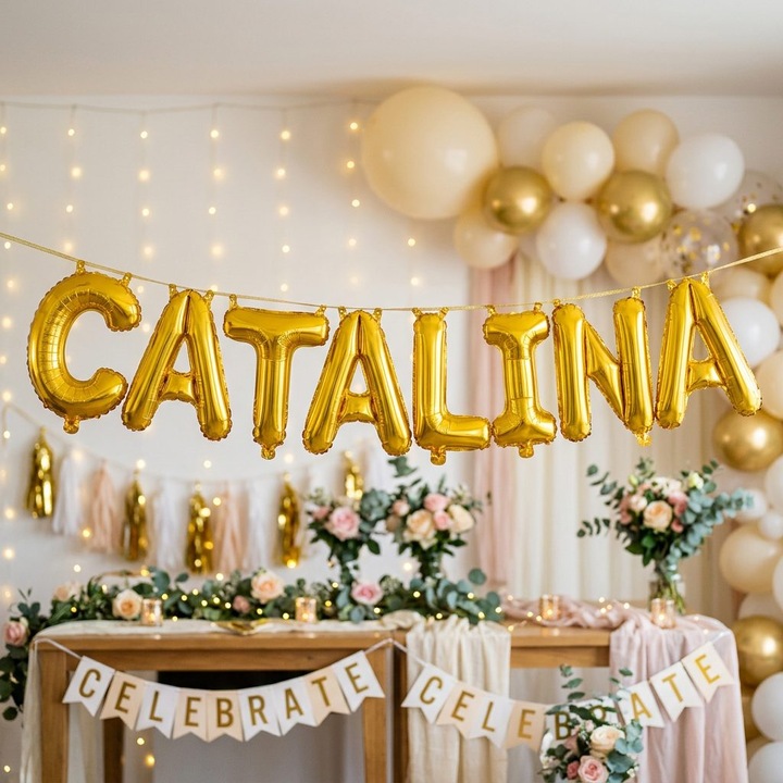 Фолиеви Метализирани Балони, Комплект CATALINA, Хелий или Въздух, Включена Сламка, 40 см, Златист, Damur