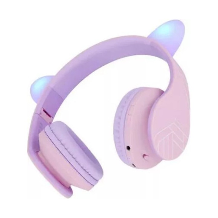 Casti cu microfon PowerLocus KidsCat Bluetooth / 3.5 mm jack Purple - Pink