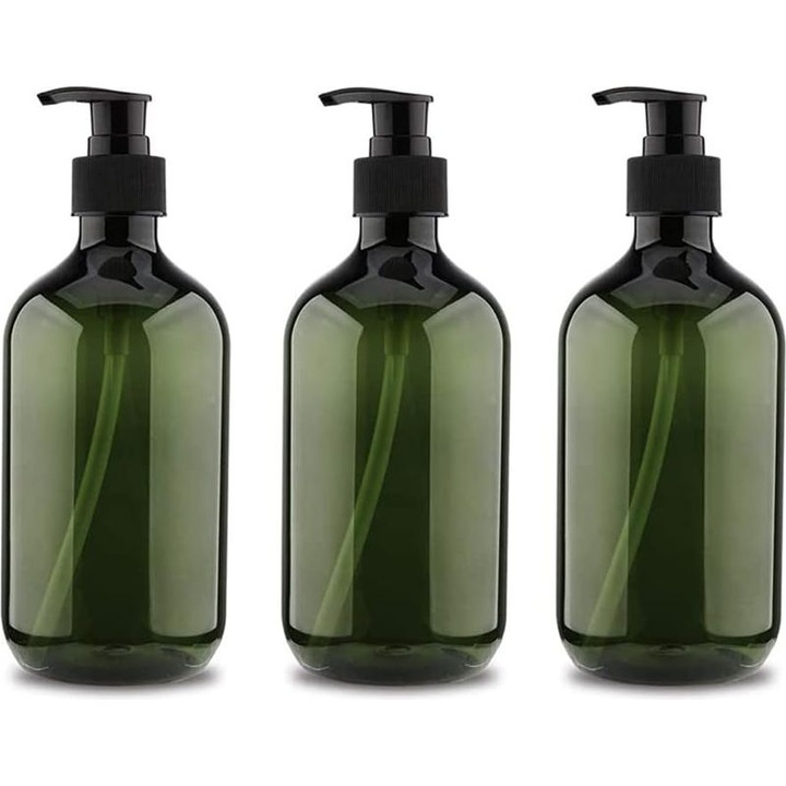 3 darabos szett, PET pumpás flakon 5 ml, újrafelhasználható, légmentesen záródó, csepegésmentes, zöld/fekete, 3 x 5 ml