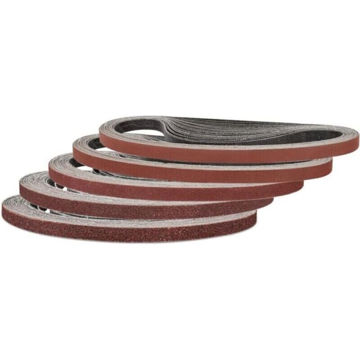 Set 25 bucati, benzi abrazive pentru slefuitor 9 x 533 mm, granulatii 60/80/120/240/400, oxid de aluminiu, suport X-backing, Maro