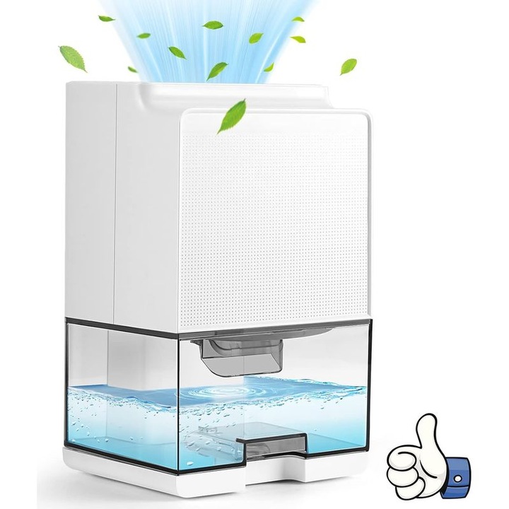 Dezumidificator portabil 1000ml, silentios, automat, alb, 15x12x24cm