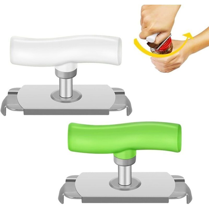 Állítható befőttesüveg- és kupaknyitó, rozsdamentes acélból és kemény műanyagból, ergonomikus csúszásmentes fogantyúval, 2,5-9,5 cm-es kupakokhoz, zöld/fehér, 2 darabos szett