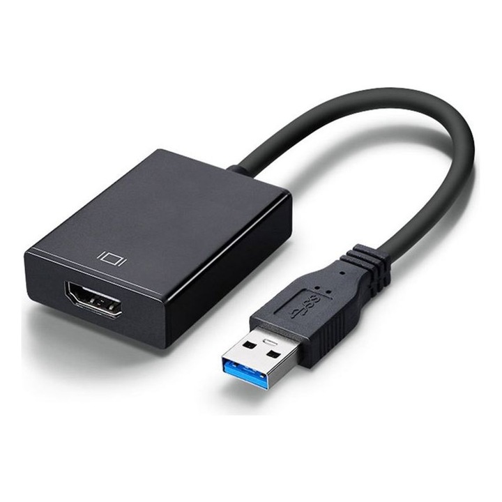 Adaptor USB la HDMI USB 3.0/2.0, 1080P Full HD 60Hz, cu audio si suport 3D, mod mirror si extended, mufa USB tip A (male) la HDMI (female), compatibil Windows XP/7/8/8.1/10, Negru