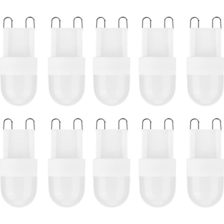 10 darabos készlet, G9 LED izzó 1.5W, G9 lámpa, meleg fény, kerámia és polikarbonát, 220V, fehér