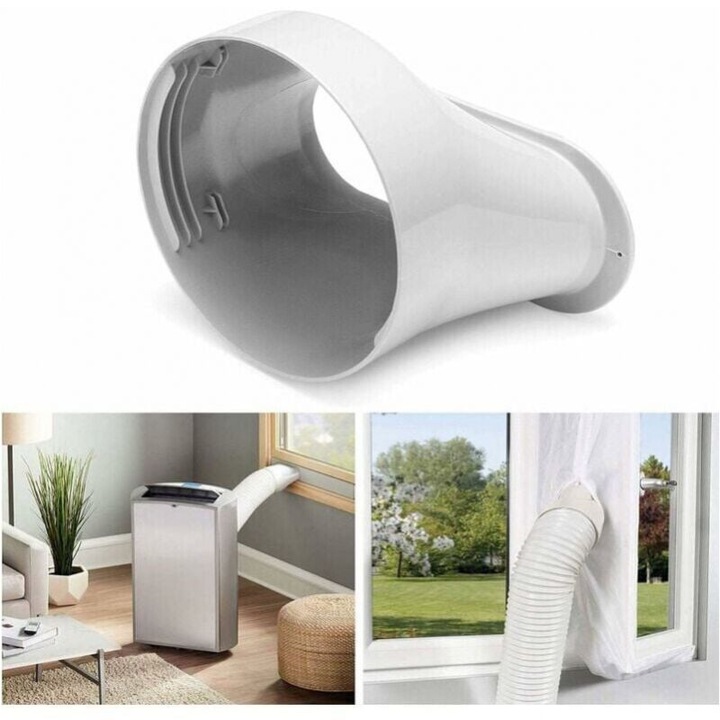 Adaptor furtun/racord pentru aer conditionat portabil, diametru 15 cm, panou reglabil pana la 110 cm, din PVC durabil si impermeabil, compatibil universal, alb, 1 buc