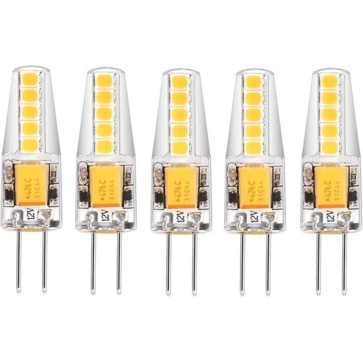5 db G4 LED izzó készlet, 12V, 3W, semleges fehér, 200lm